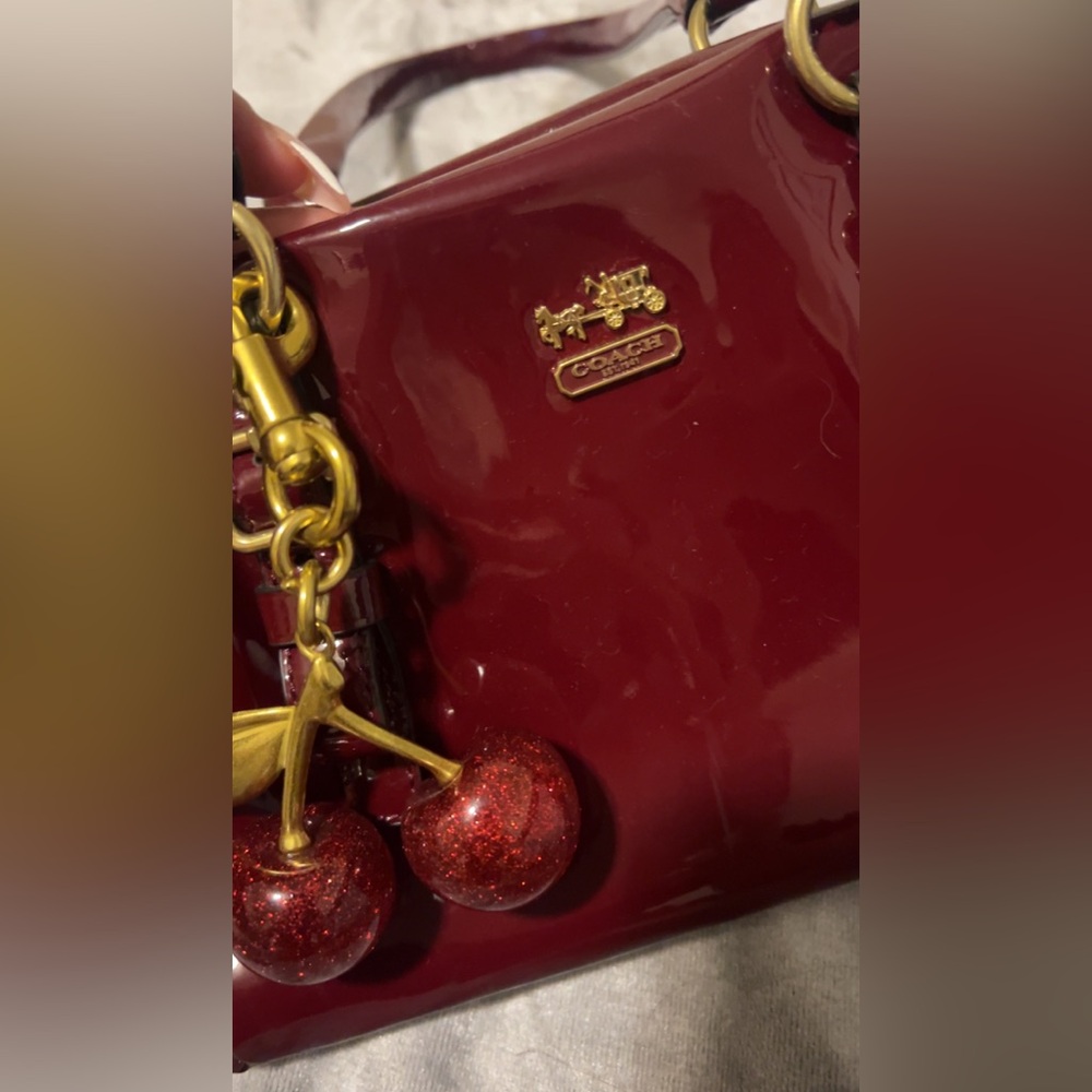 Coach Maroon Patent Leather Bag with Gold Accents - Picture 2 of 4